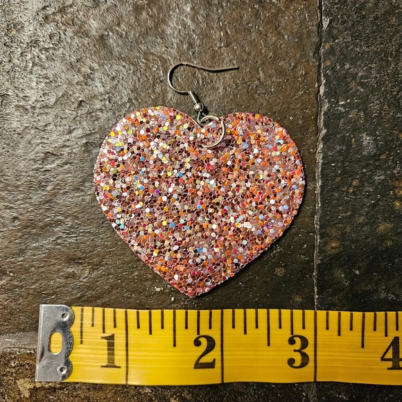 Valentine Heart Glittery Shimmering Dangle Earrings - Picture 2 of 3
